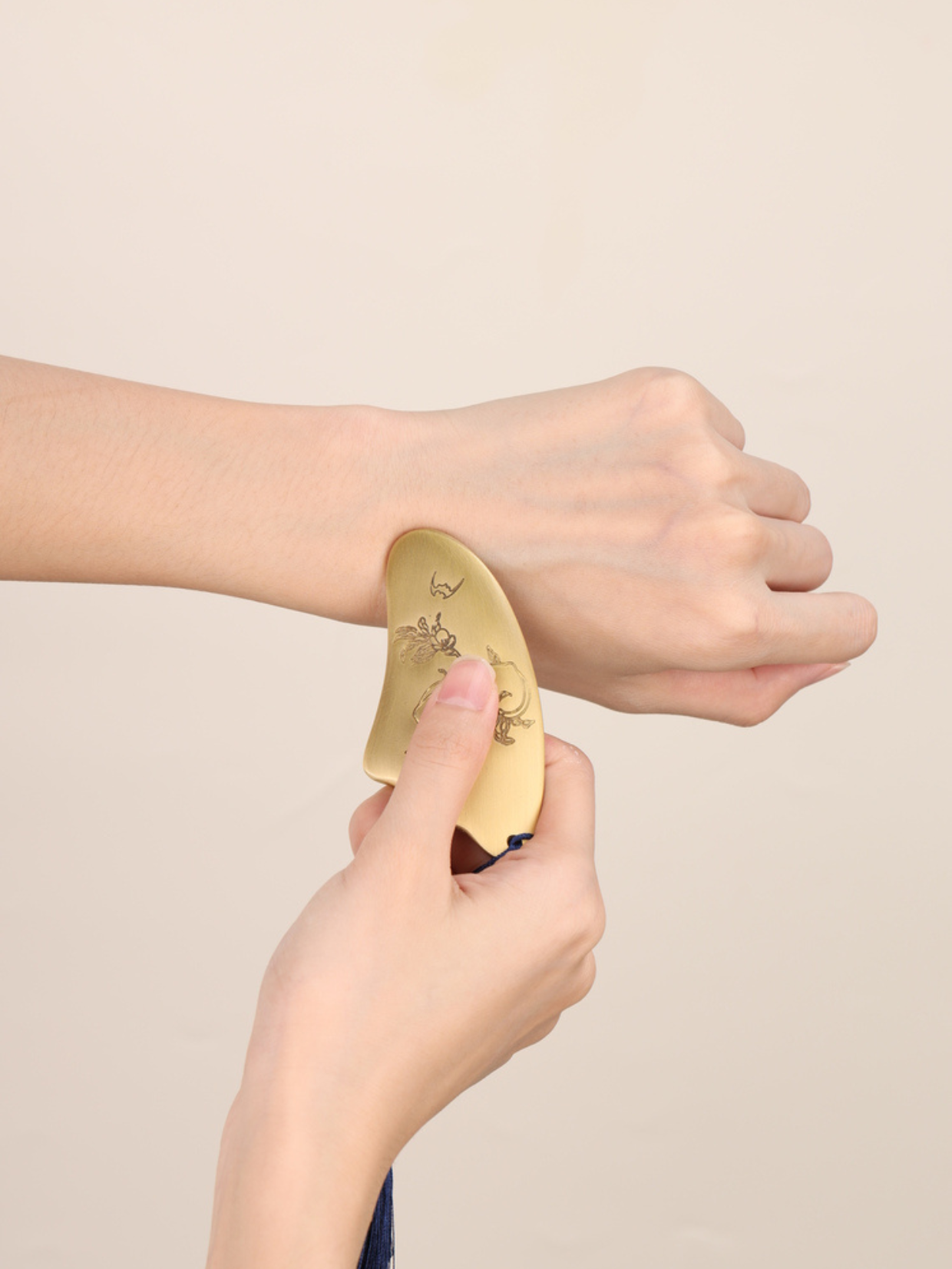 Copper Gua Sha Board — Blooming Fortune Engraved TCM Scraping Tool