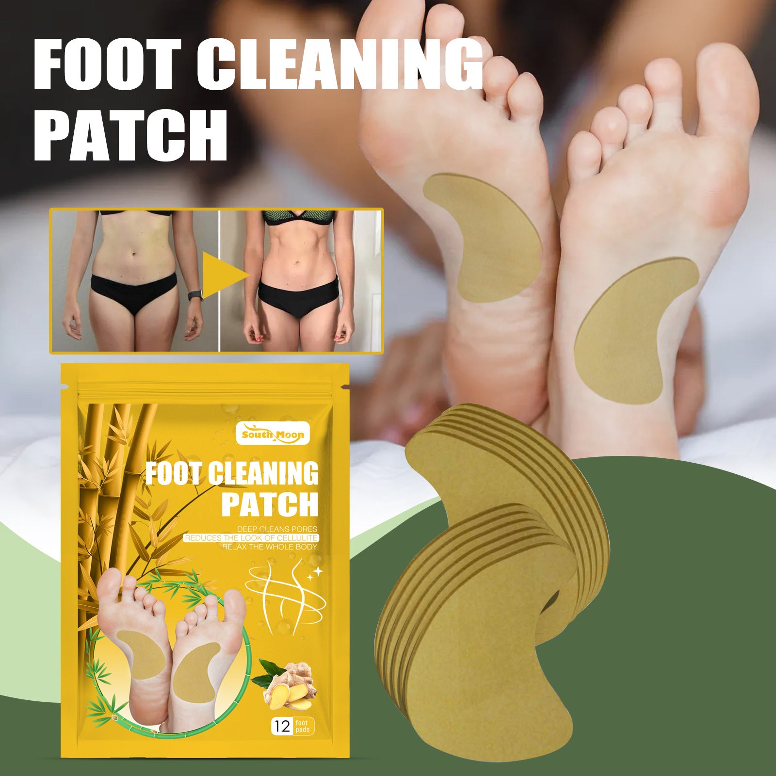 South Moon 12 Pcs Ginger Bamboo Cleansing Foot Patches