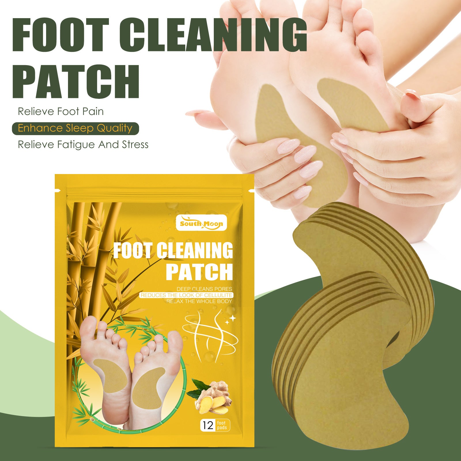 South Moon 12 Pcs Ginger Bamboo Cleansing Foot Patches
