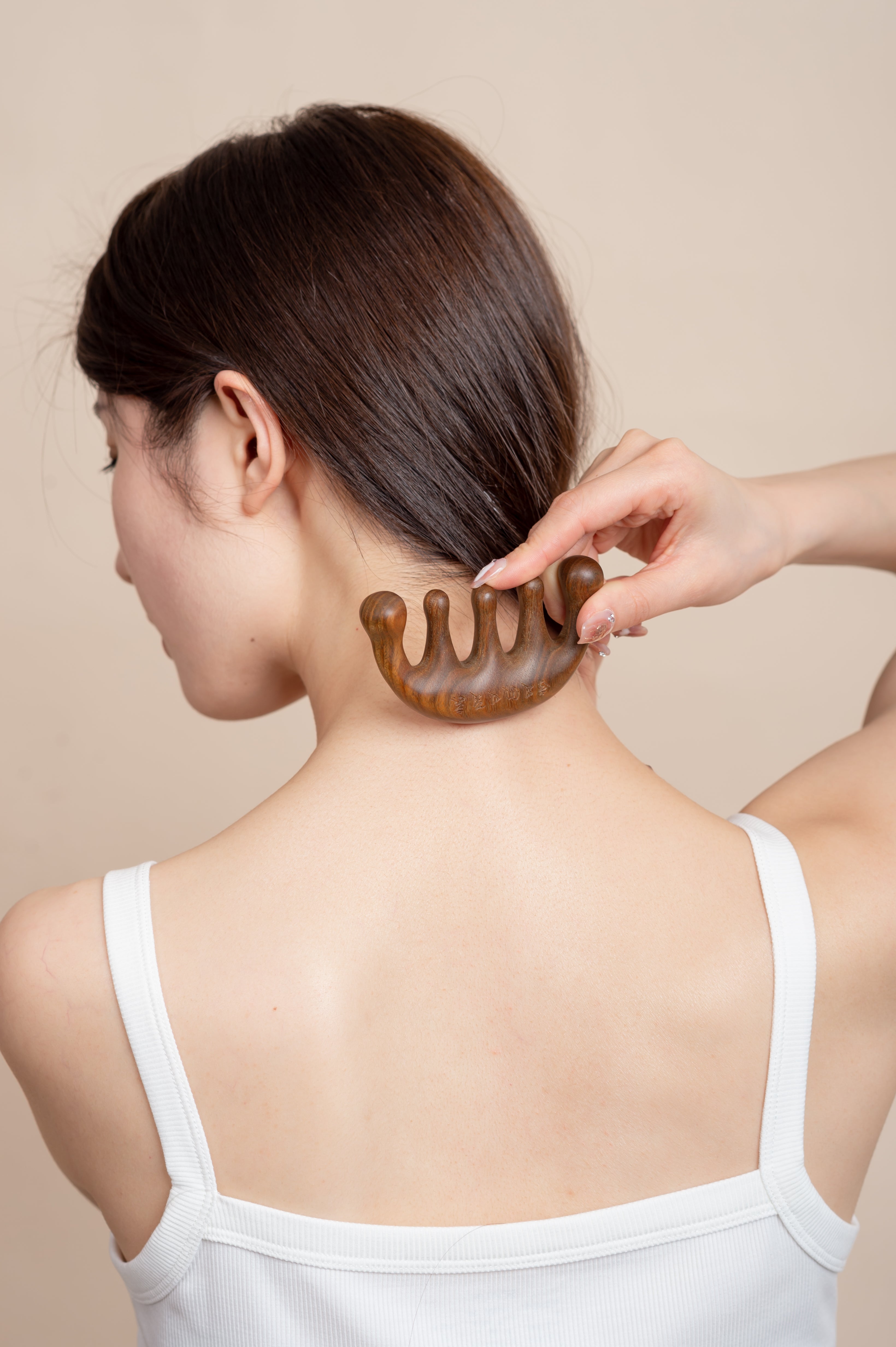 Natural Green Sandalwood Comb — Five-Tooth Verawood Scalp & Body Meridian Massage Comb