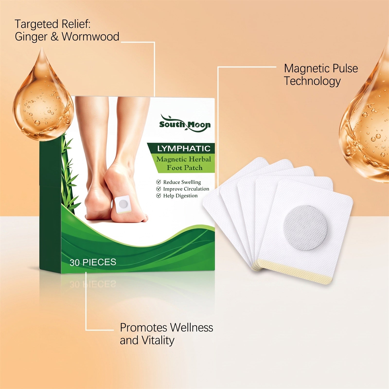 South Moon Lymphatic Drainage Magnetic Herbal Body Patch - 30 Pieces