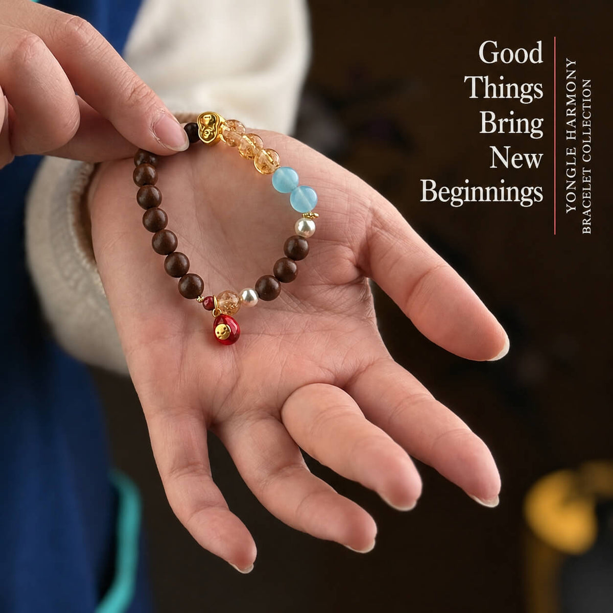 Yongle scented bead bracelets with natural gemstones, amber, sandalwood, and traditional Chinese-inspired designs